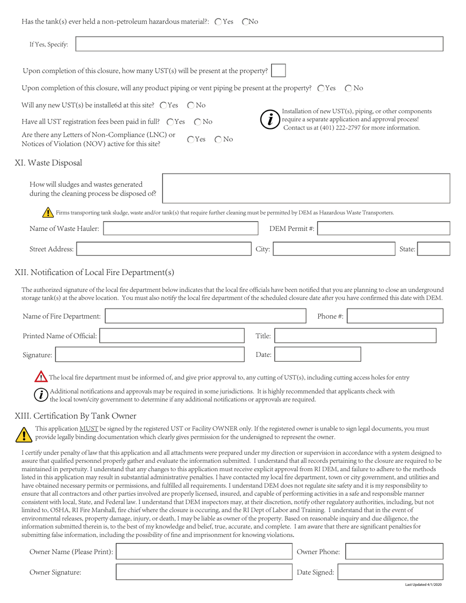 Permanent Closure Application for Underground Storage Tanks - Rhode Island, Page 6