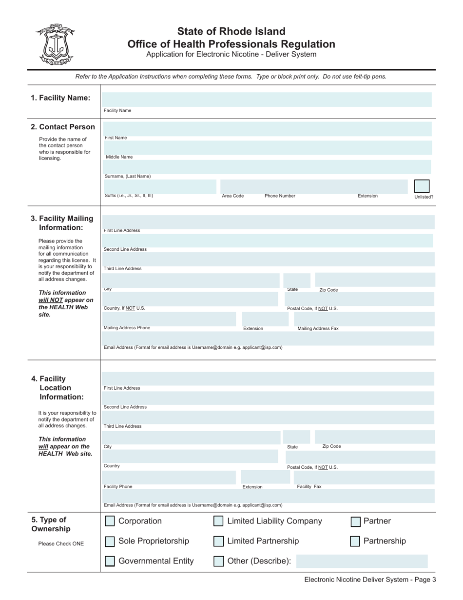 Application for Electronic Nicotine-Delivery System - Rhode Island, Page 3