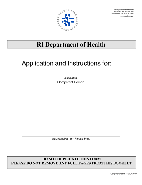 Application for Asbestos Competent Person - Rhode Island Download Pdf