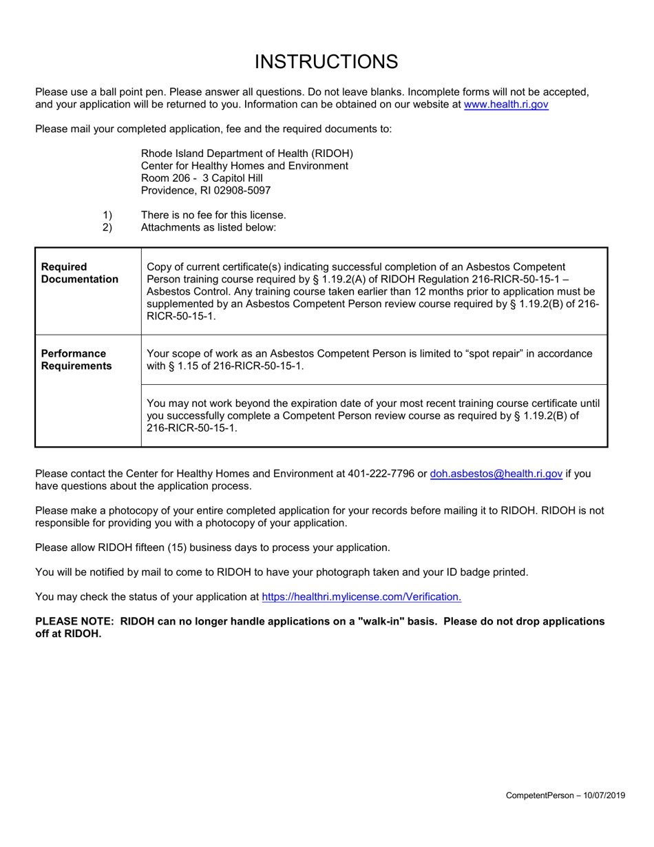 Application for Asbestos Competent Person - Rhode Island, Page 2