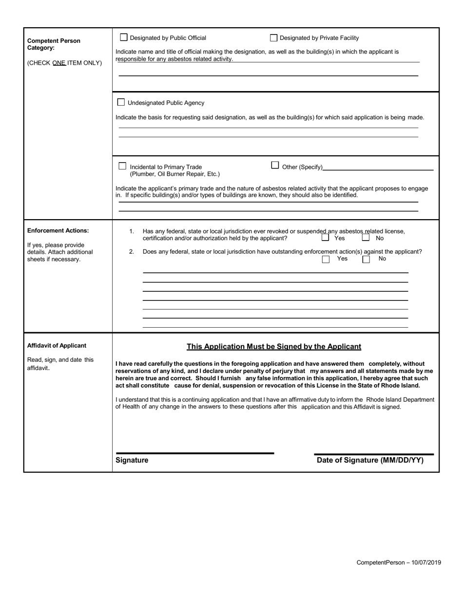 Rhode Island Application for Asbestos Competent Person - Fill Out, Sign ...