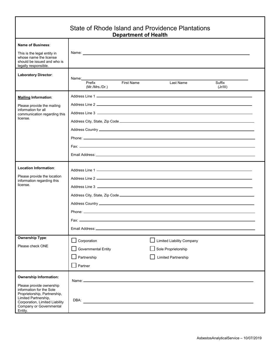 Rhode Island Application for Asbestos Analytical Services Polarized