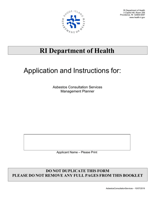 Application for Asbestos Consultation Services Management Planner - Rhode Island Download Pdf