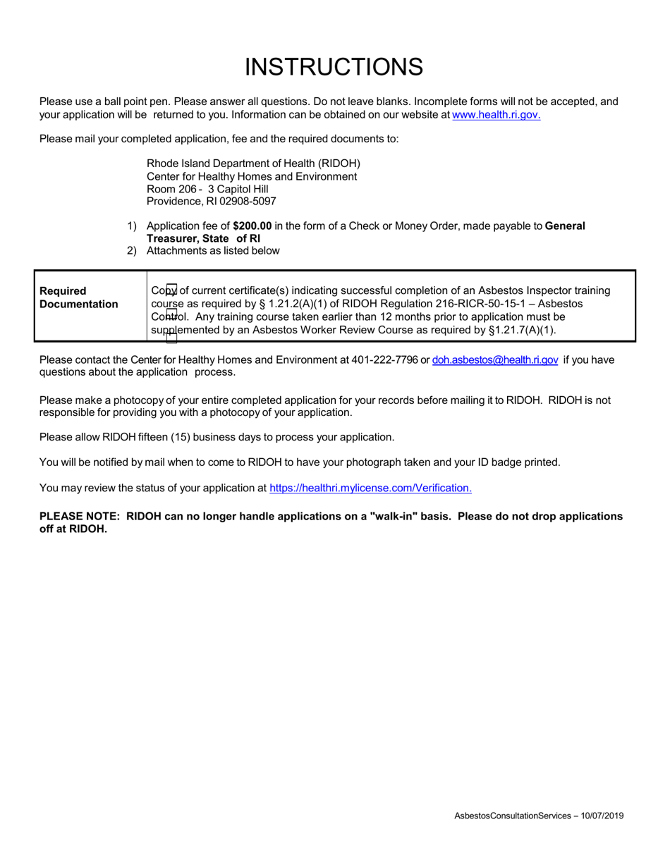 Application for Asbestos Consultation Services Inspector - Rhode Island, Page 2