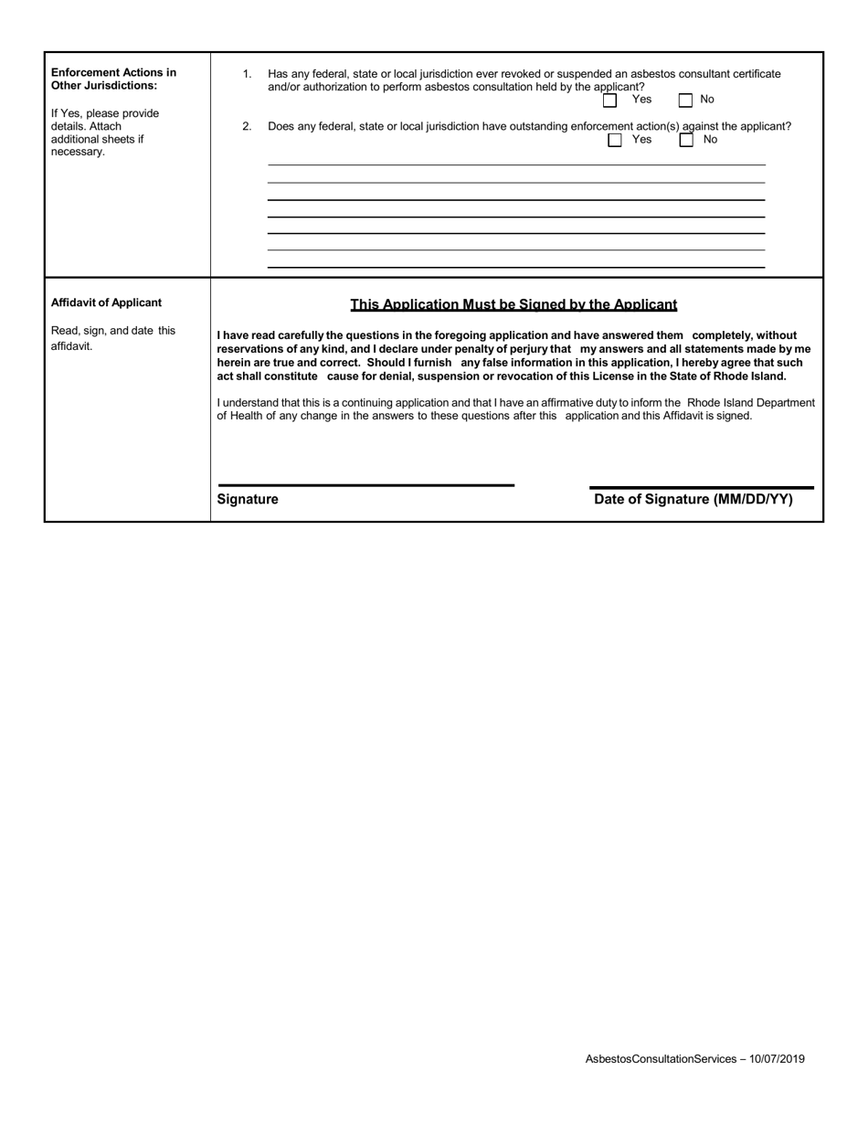 Application for Asbestos Consultation Services Project Designer - Rhode Island, Page 4