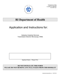 Document preview: Application for Asbestos Analytical Services Transmission Electron Microscopy (TEM) - Rhode Island
