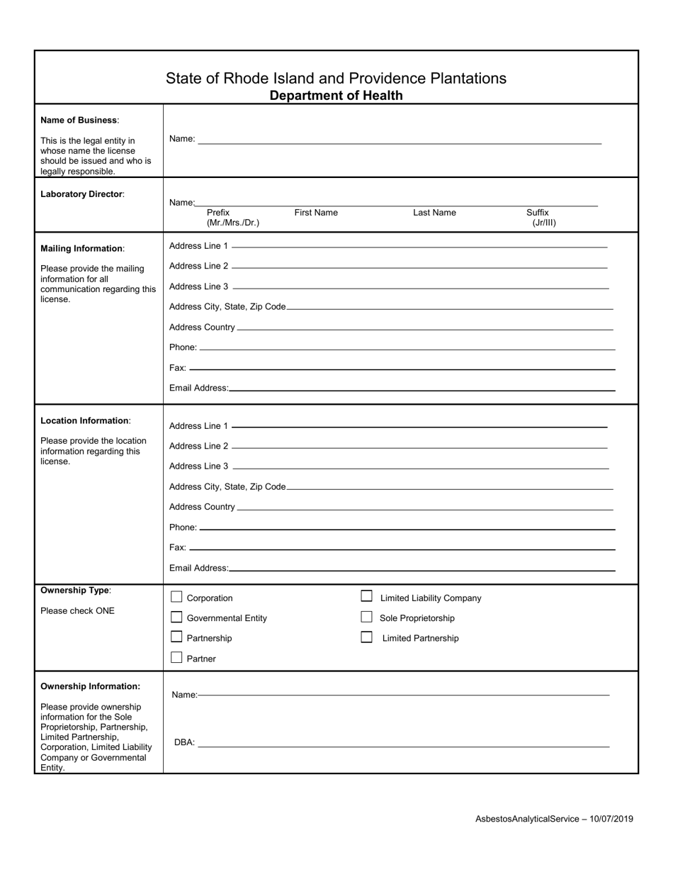 Application for Asbestos Analytical Services Transmission Electron Microscopy (TEM) - Rhode Island, Page 3