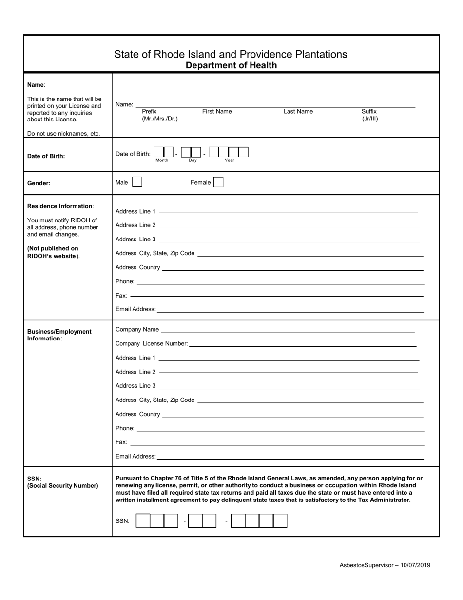 Application for Asbestos Supervisor - Rhode Island, Page 3