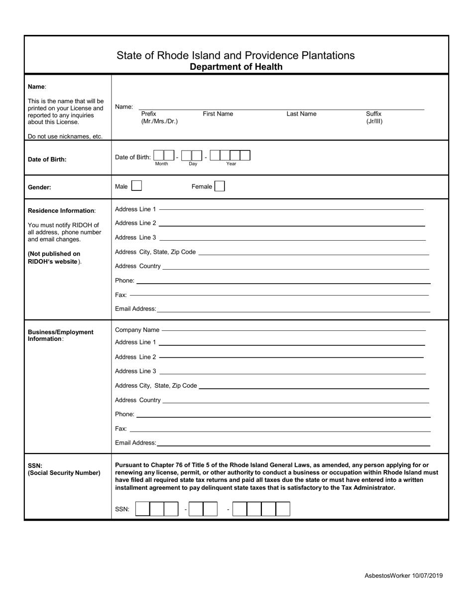 Application for Asbestos Worker - Rhode Island, Page 3