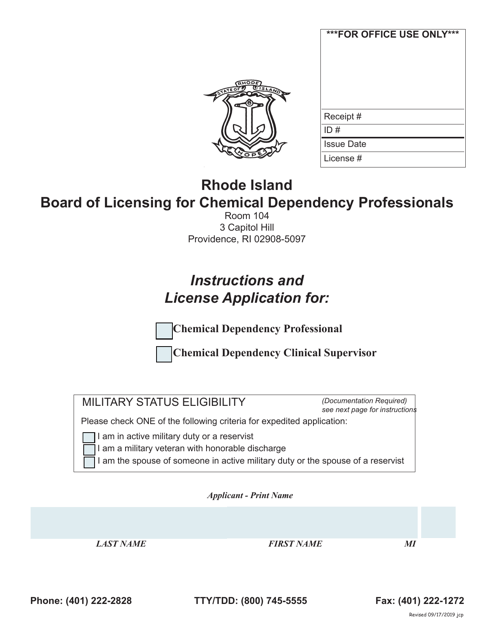 License Application for Chemical Dependency Professional / Chemical Dependency Clinical Supervisor - Rhode Island Download Pdf