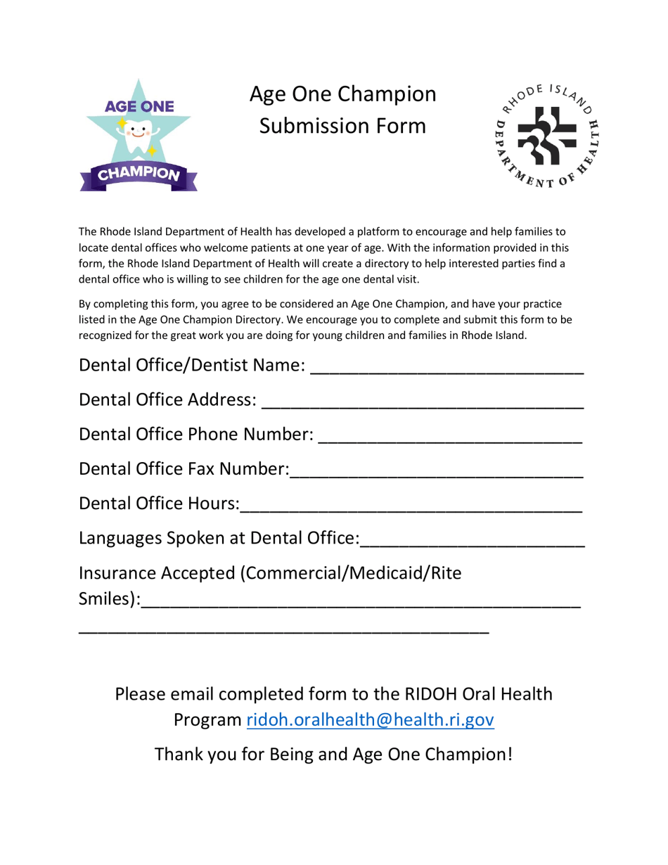 Age One Champion Submission Form - Rhode Island, Page 1