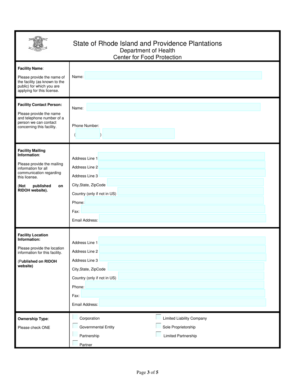 Application for Dairy Business Permit: Frozen Dessert - in-State Wholesale / Frozen Dessert - out of State Wholesale - Rhode Island, Page 3