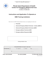 Application to Operate an EMS Training Institution - Rhode Island
