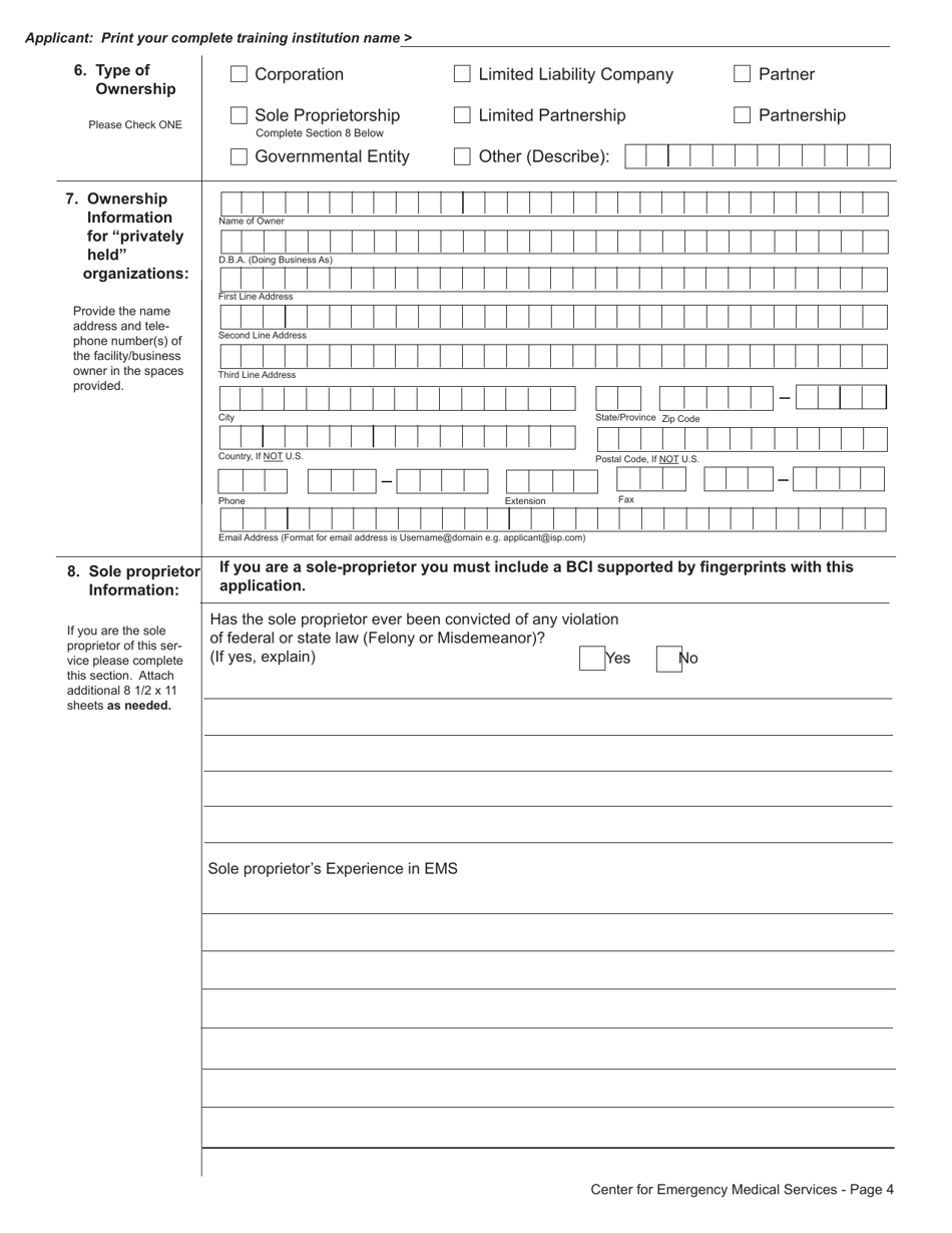 Application to Operate an EMS Training Institution - Rhode Island, Page 4