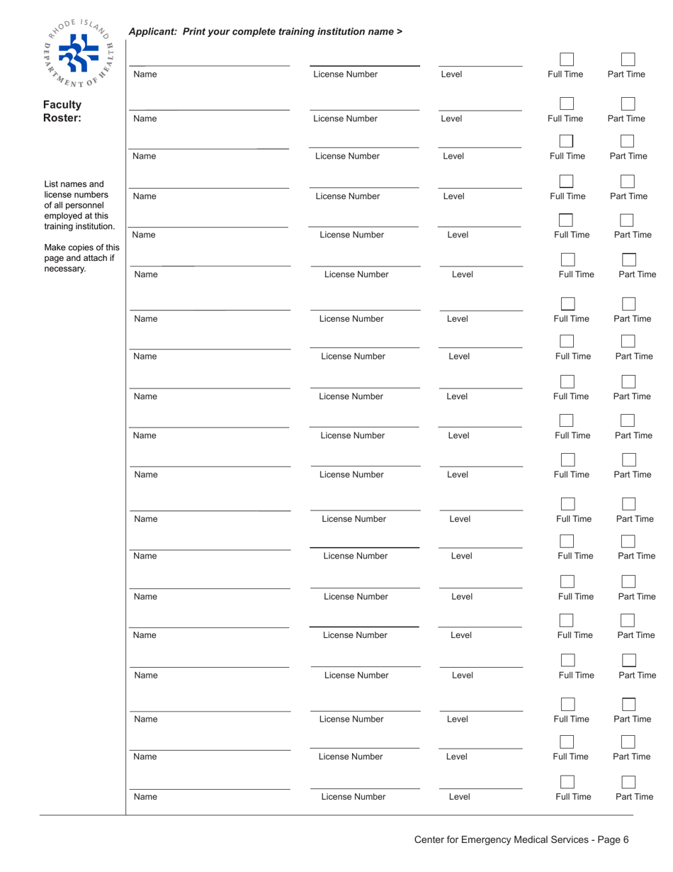 Application to Operate an EMS Training Institution - Rhode Island, Page 6
