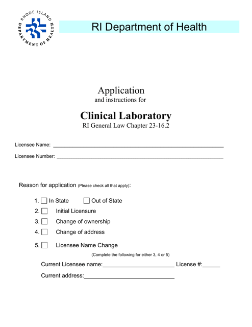 Application for Clinical Laboratory - Rhode Island