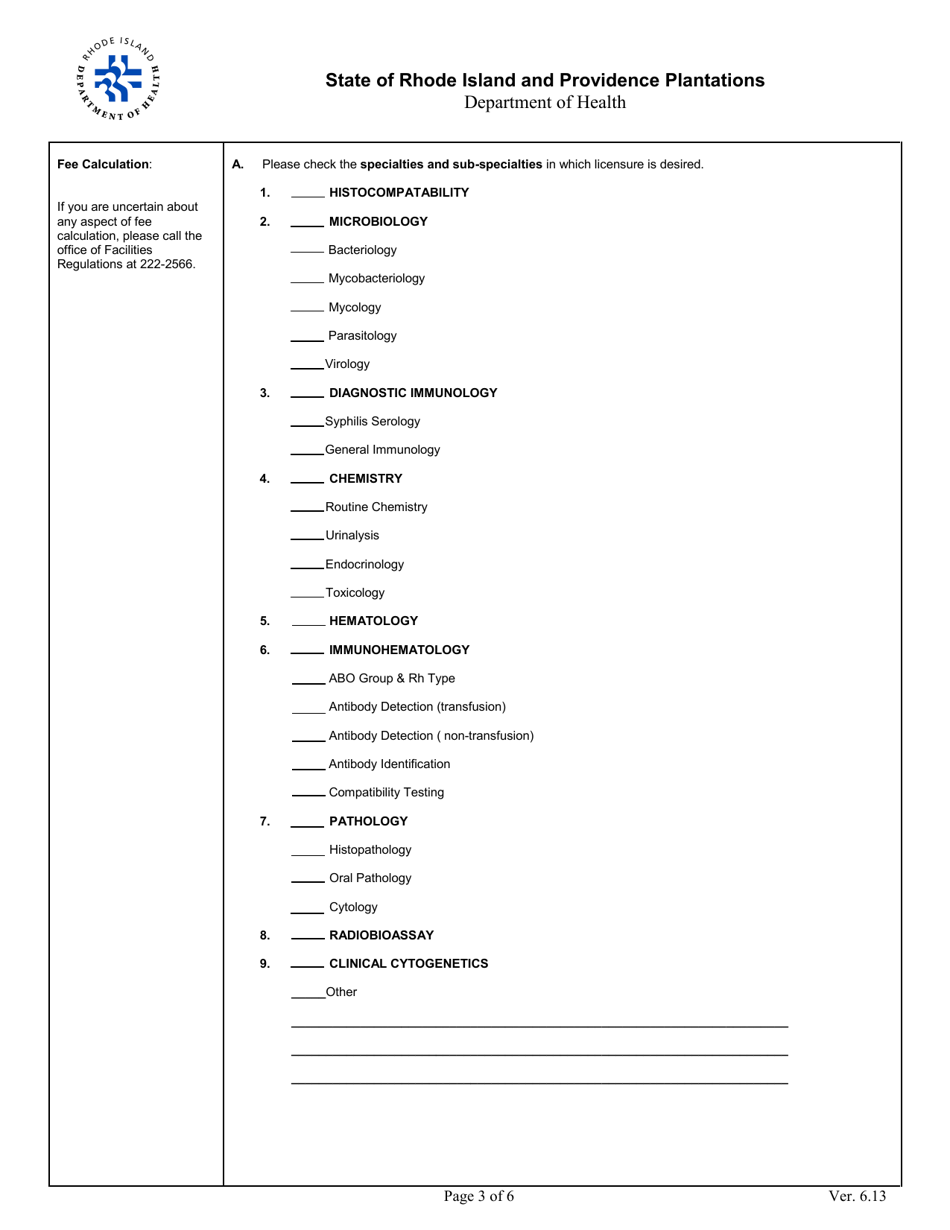 Application for Clinical Laboratory - Rhode Island, Page 3