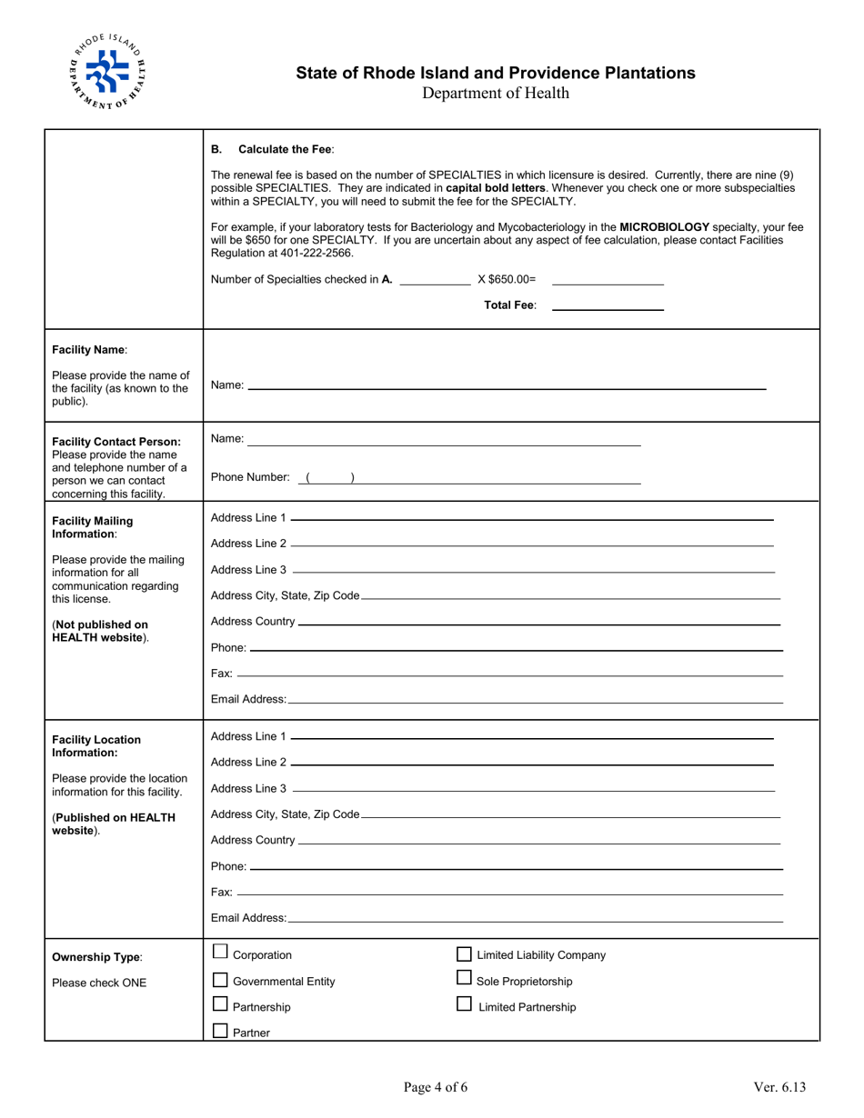 Application for Clinical Laboratory - Rhode Island, Page 4