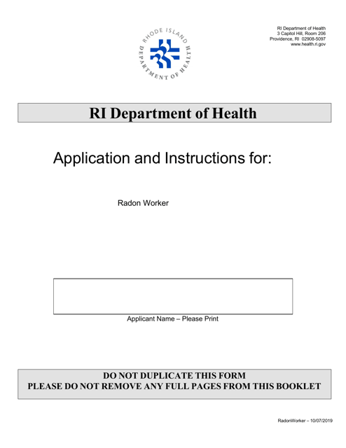 Application for Radon Worker - Rhode Island Download Pdf