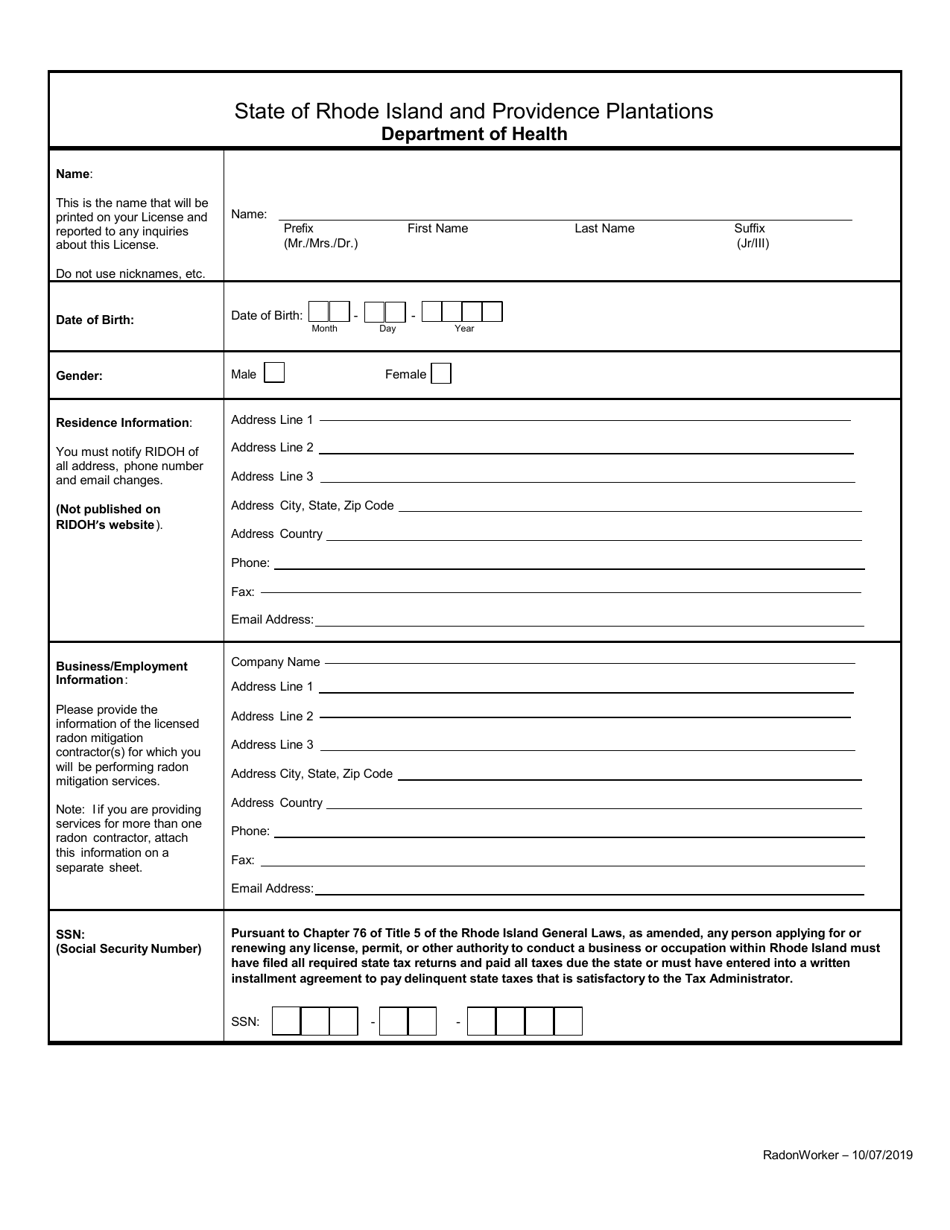 Application for Radon Worker - Rhode Island, Page 3