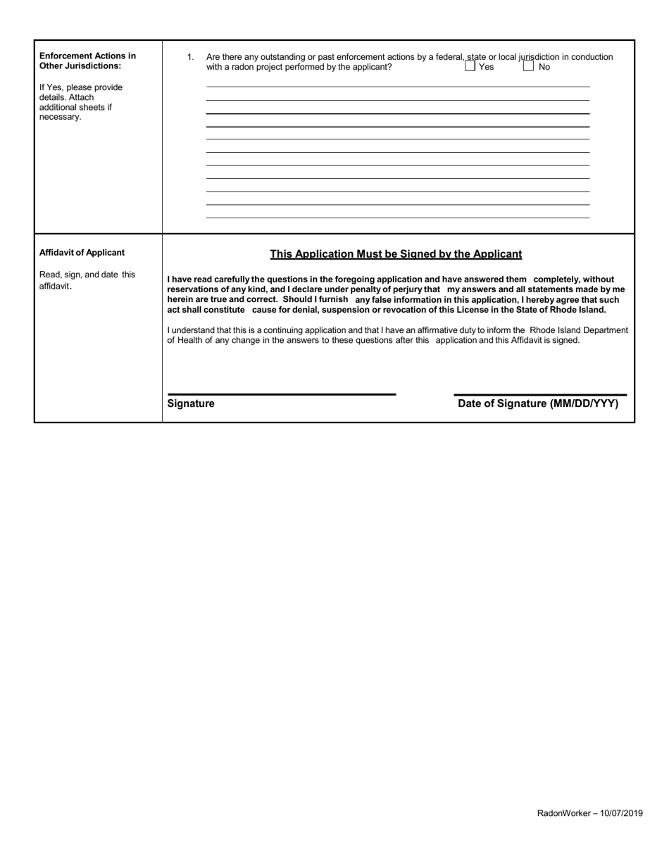 Application for Radon Worker - Rhode Island, Page 4