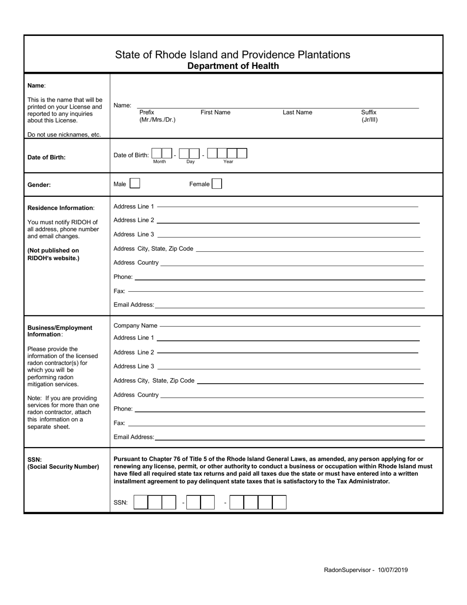 Application for Radon Supervisor - Rhode Island, Page 3