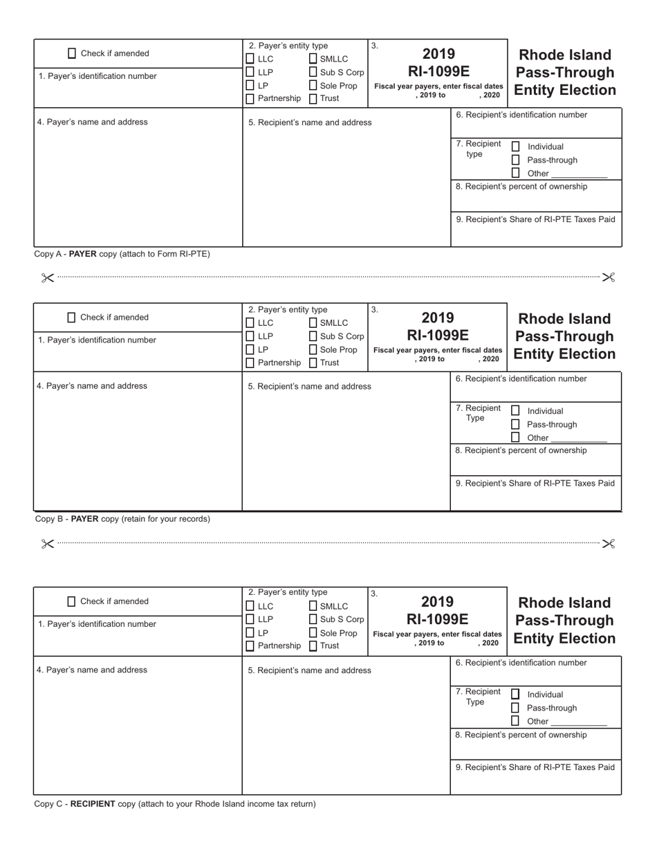 Form RI-1099E Rhode Island Pass-Through Entity Election - Rhode Island, Page 1