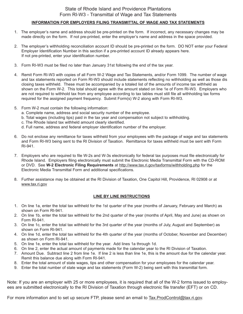 Form RI-W3 Transmittal of Wage and Tax Statements - Rhode Island, Page 2
