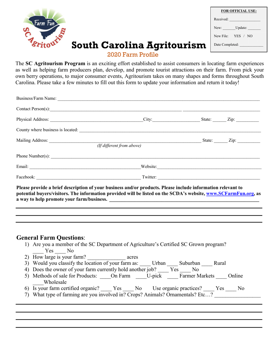South Carolina Agritourism Farm Profile - South Carolina, Page 1