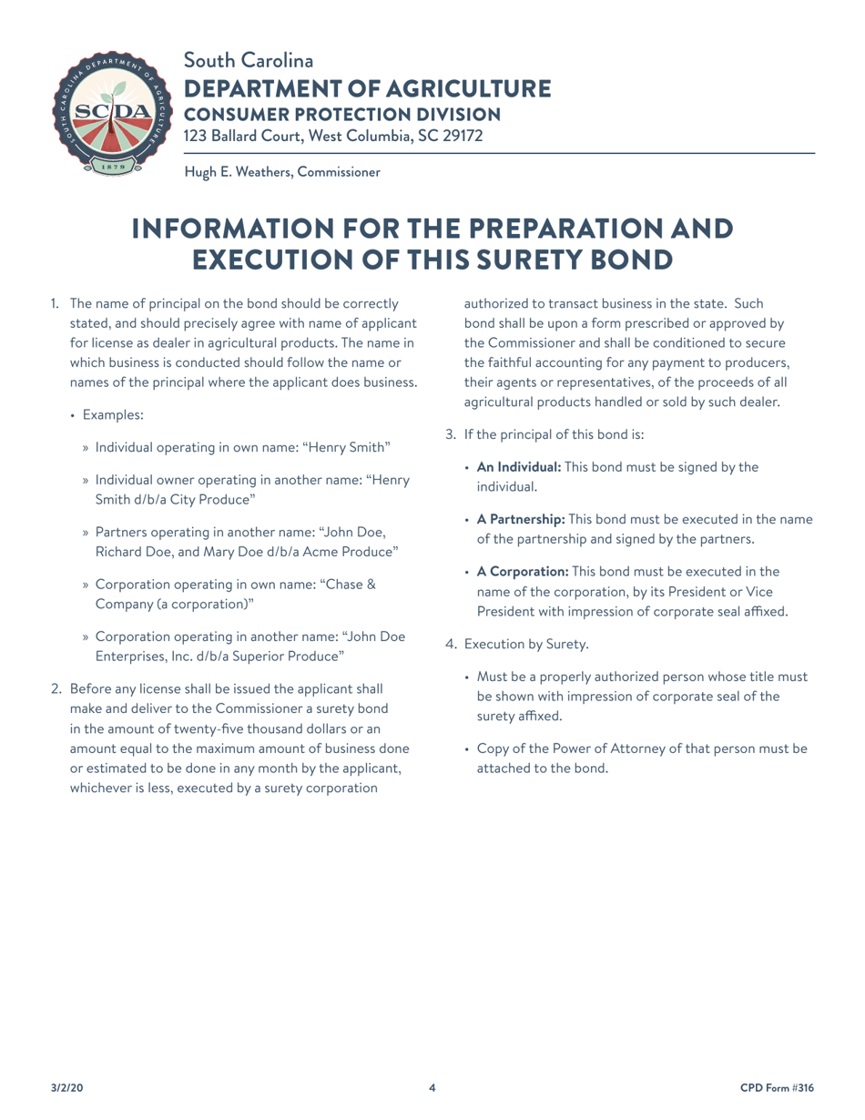 CPD Form 316 South Carolina Dealer and Handler License Application - South Carolina, Page 4