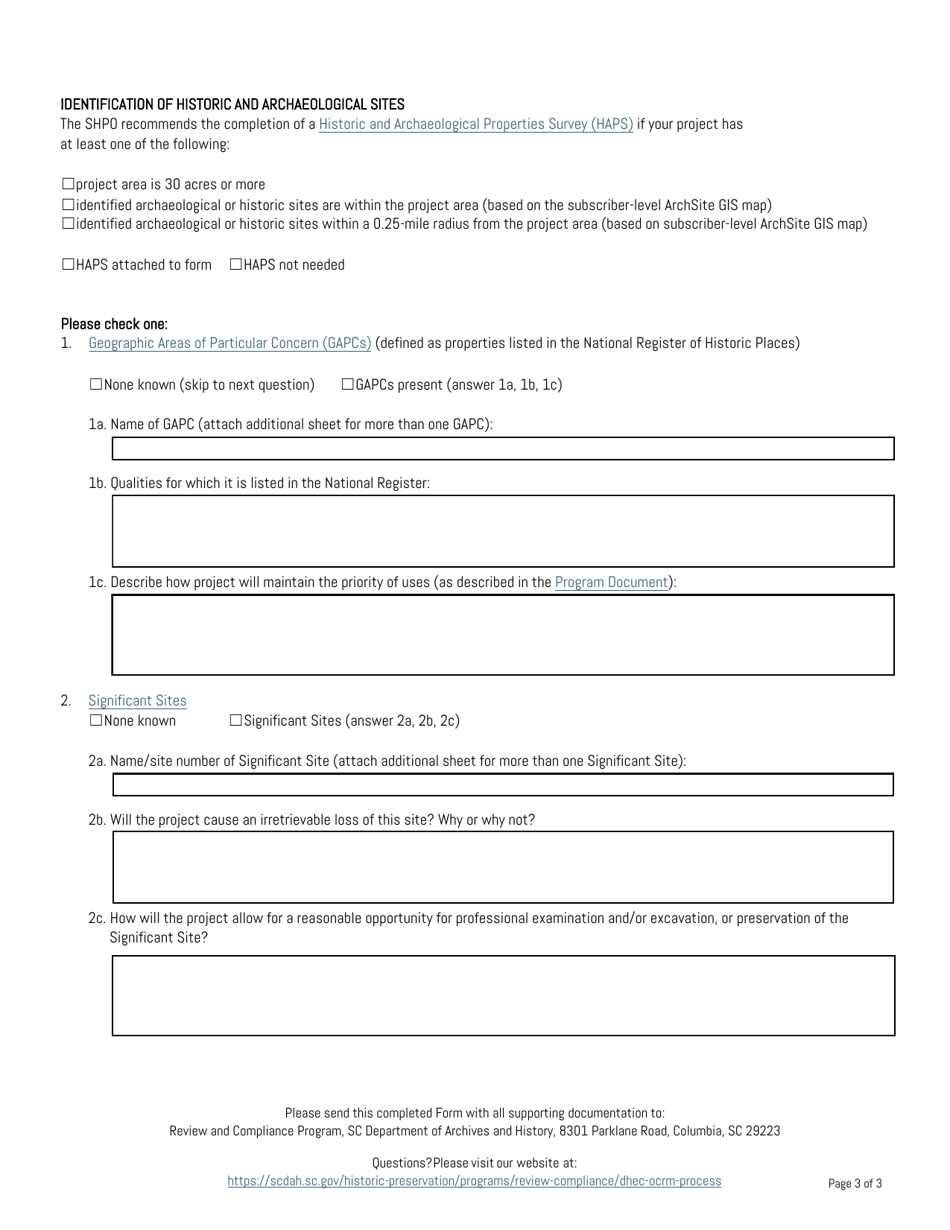 Department of Health  Environmental Control Ocean and Coastal Resource Management (Dhec-Ocrm) Project Review Form - South Carolina, Page 3