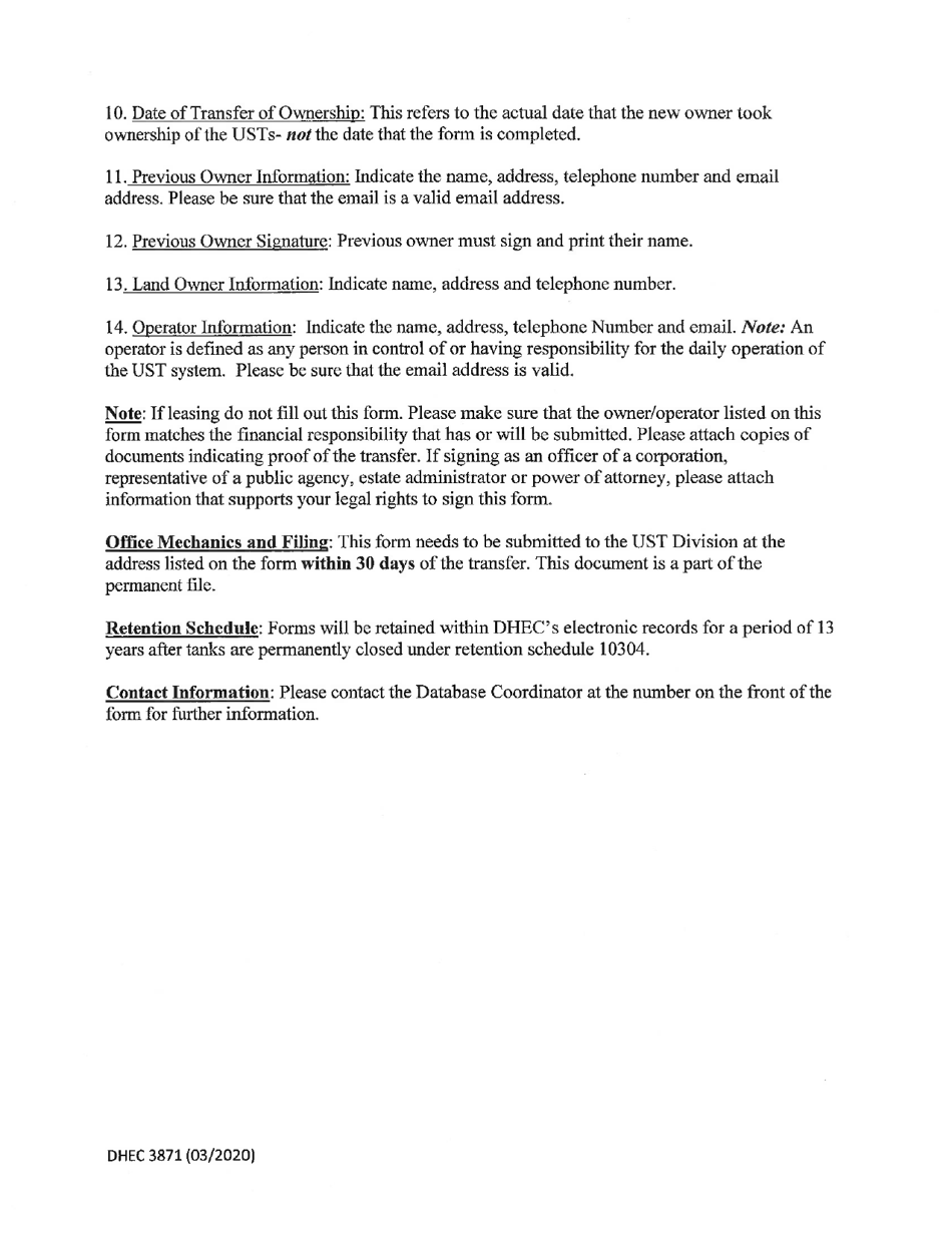 DHEC Form 3871 Notification of Ownership Change for Underground Storage Tanks - South Carolina, Page 4