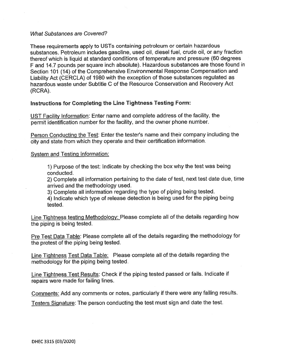 DHEC Form 3315 Line Tightness Testing - South Carolina, Page 4