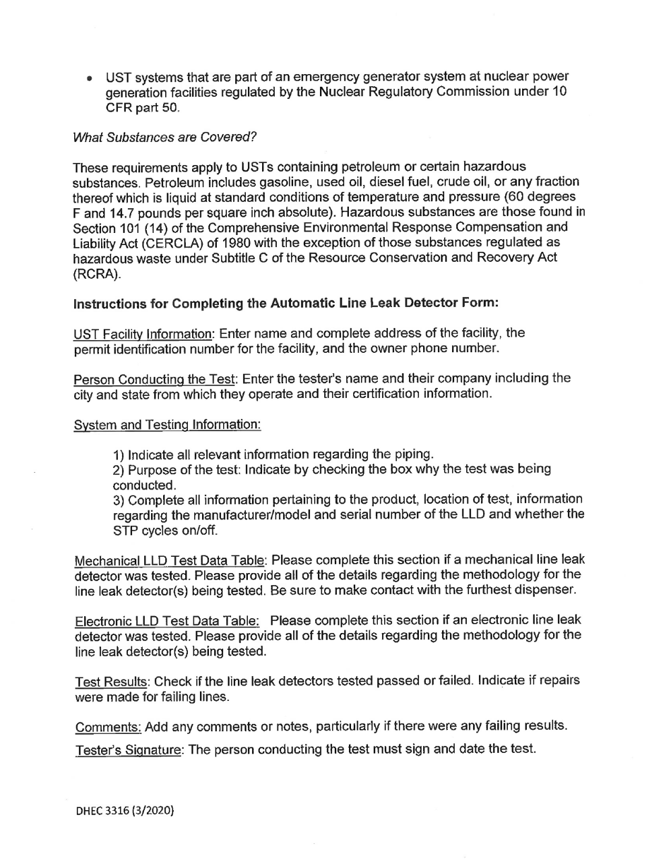 DHEC Form 3316 Automatic Line Leak Detector Function Check - South Carolina, Page 3