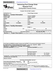 DHEC Form 3627 Swimming Pool Change Order Request Form - South Carolina