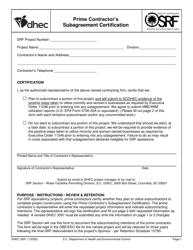 Document preview: DHEC Form 3591 Prime Contractor's Subagreement Certification - South Carolina