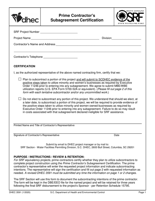 DHEC Form 3591  Printable Pdf