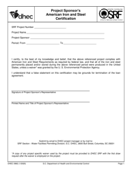 Document preview: DHEC Form 0962 Project Sponsor's American Iron and Steel Certification - South Carolina