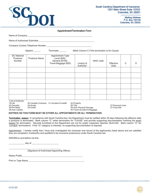 Appointment/Termination Form - South Carolina