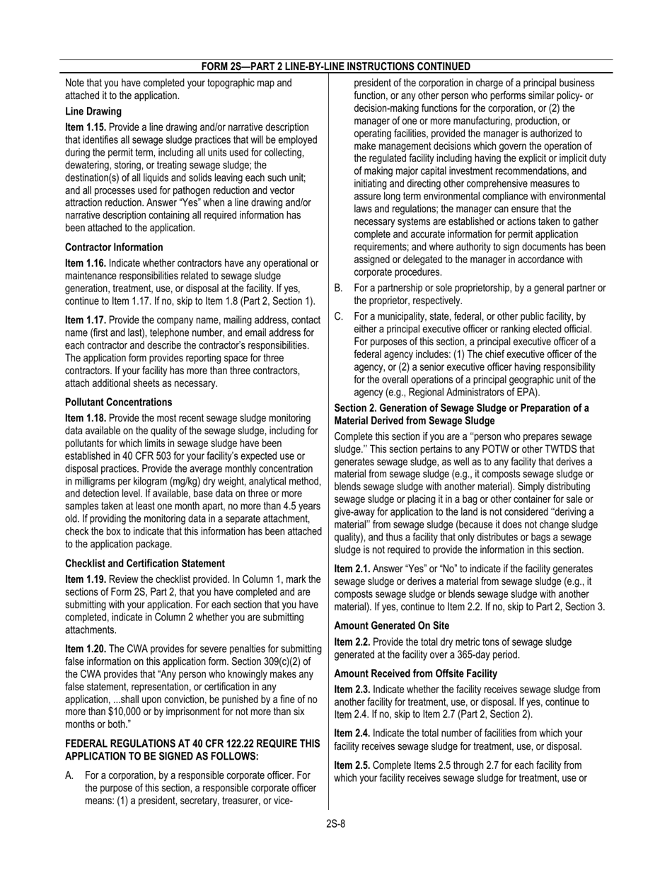NPDES Form 2S (EPA Form 3510-2S) Application for Npdes Permit for Sewage Sludge Management New and Existing Treatment Works Treating Domestic Sewage, Page 10