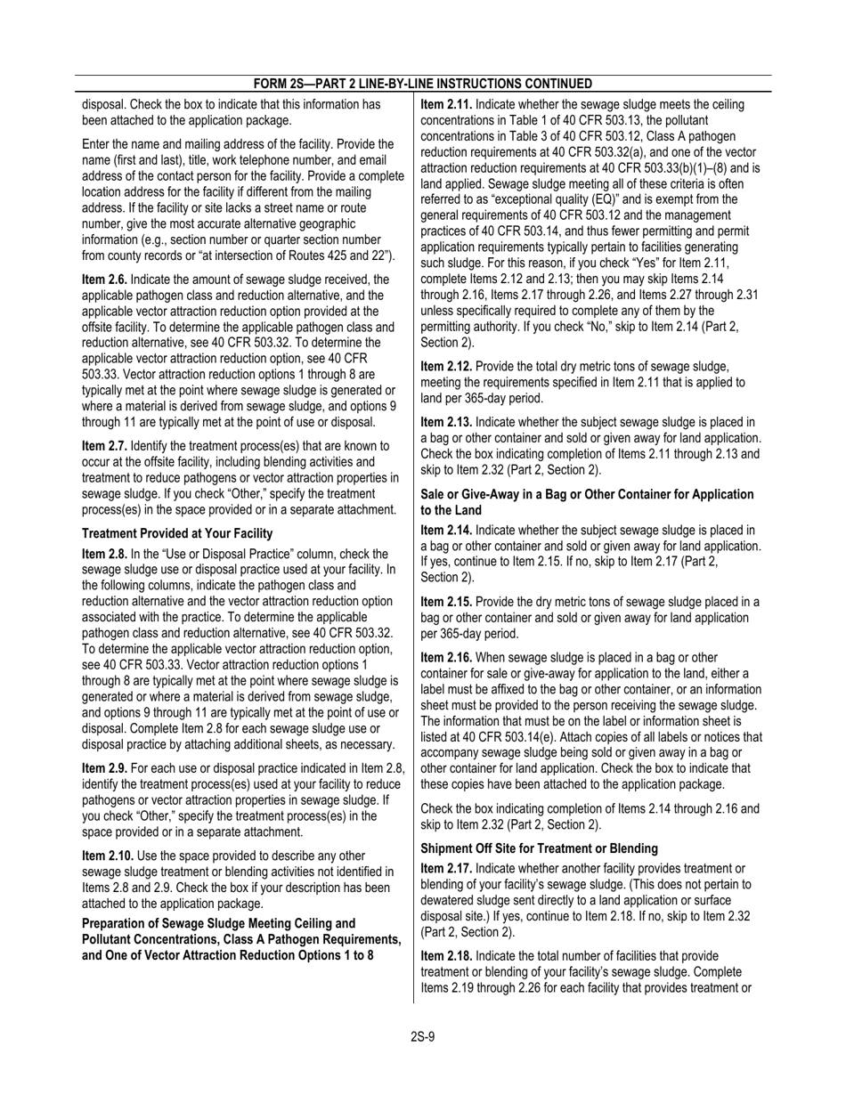 NPDES Form 2S (EPA Form 3510-2S) Application for Npdes Permit for Sewage Sludge Management New and Existing Treatment Works Treating Domestic Sewage, Page 11