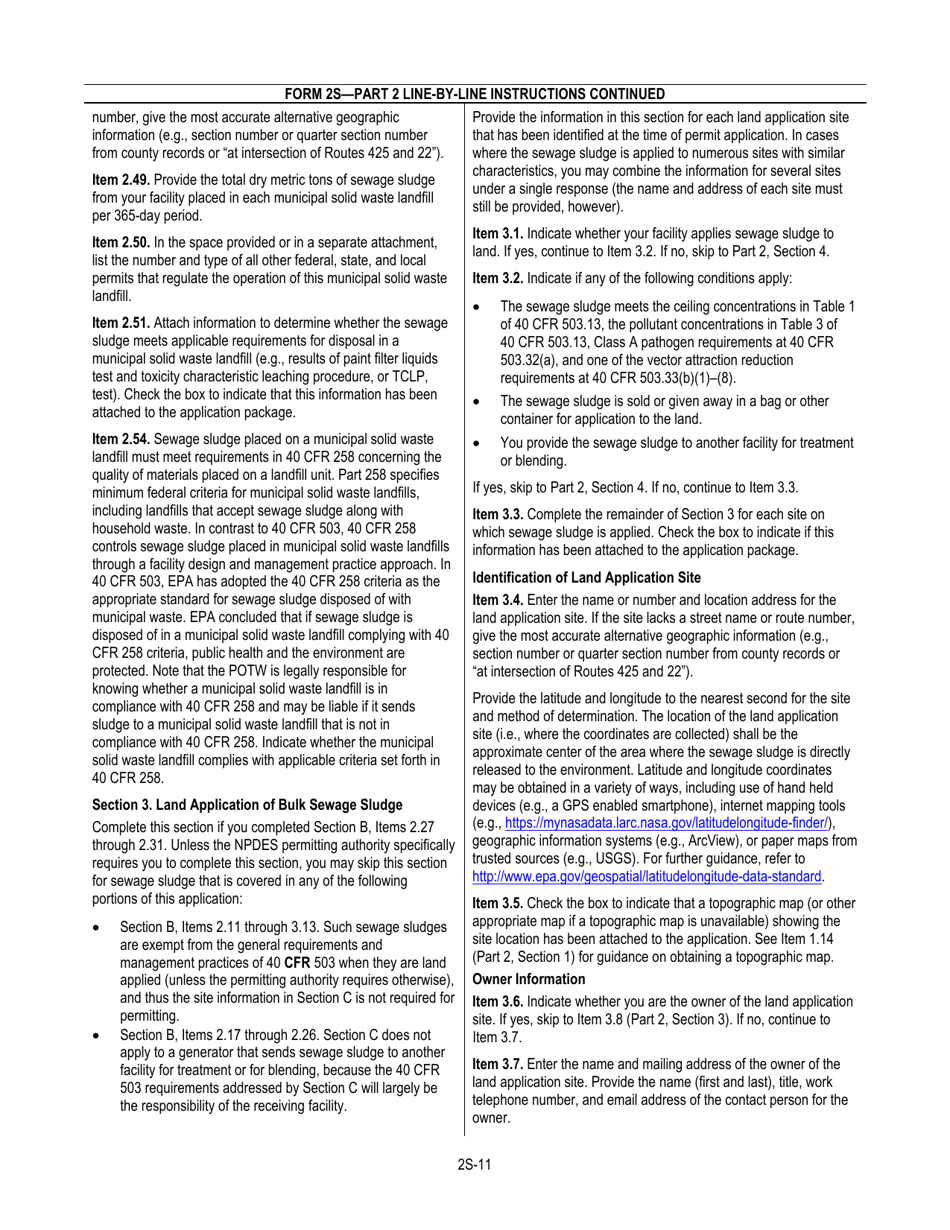 NPDES Form 2S (EPA Form 3510-2S) Application for Npdes Permit for Sewage Sludge Management New and Existing Treatment Works Treating Domestic Sewage, Page 13