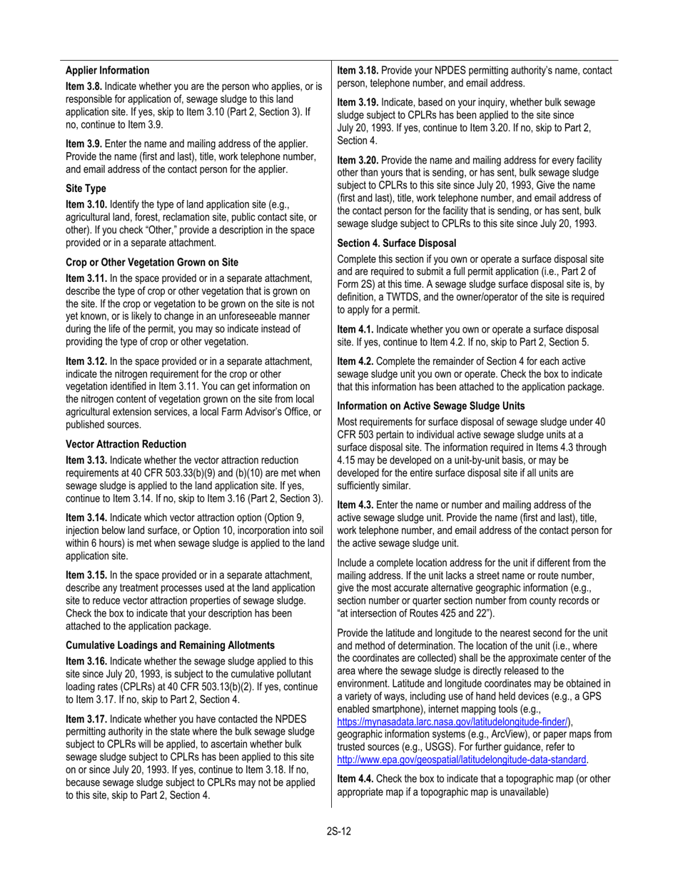 NPDES Form 2S (EPA Form 3510-2S) Application for Npdes Permit for Sewage Sludge Management New and Existing Treatment Works Treating Domestic Sewage, Page 14