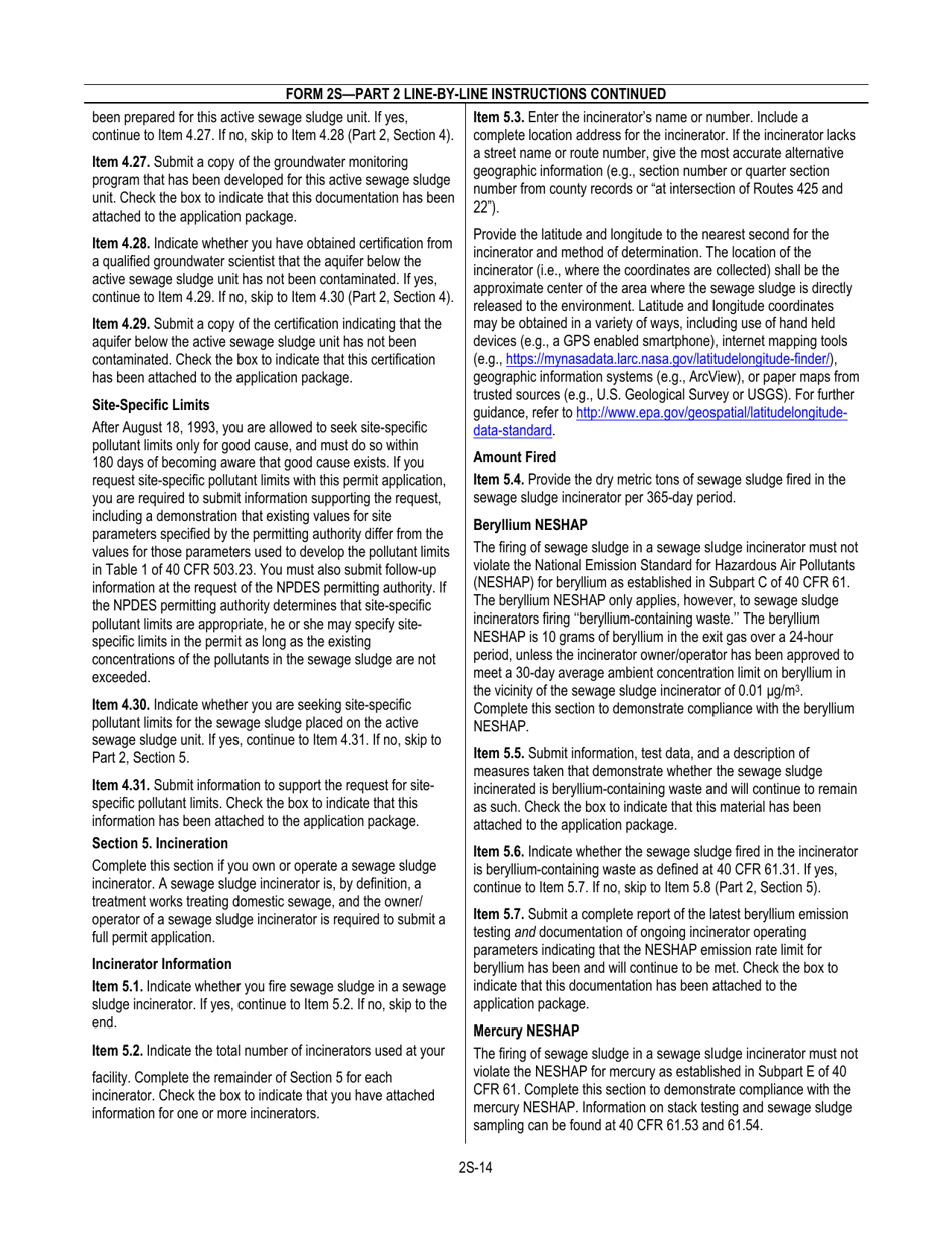 NPDES Form 2S (EPA Form 3510-2S) Application for Npdes Permit for Sewage Sludge Management New and Existing Treatment Works Treating Domestic Sewage, Page 16