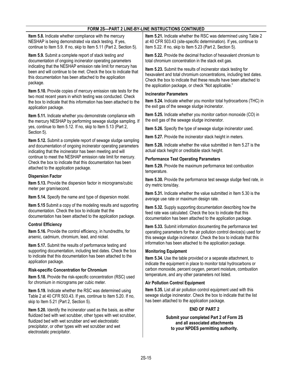 NPDES Form 2S (EPA Form 3510-2S) Application for Npdes Permit for Sewage Sludge Management New and Existing Treatment Works Treating Domestic Sewage, Page 17