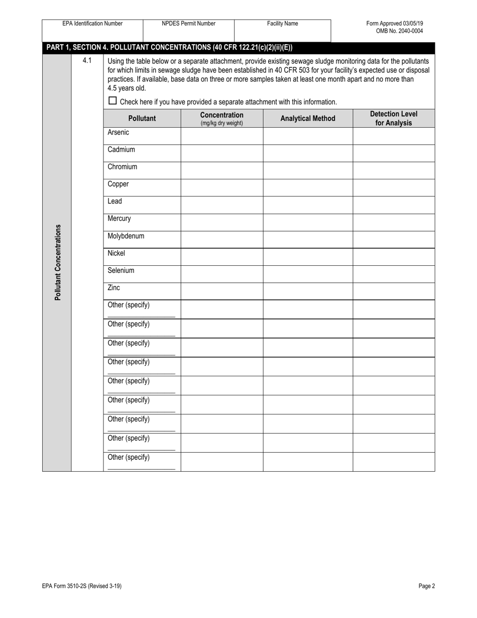 NPDES Form 2S (EPA Form 3510-2S) Application for Npdes Permit for Sewage Sludge Management New and Existing Treatment Works Treating Domestic Sewage, Page 28