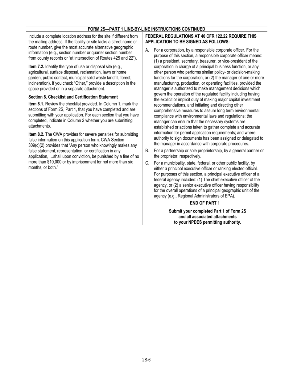 NPDES Form 2S (EPA Form 3510-2S) Application for Npdes Permit for Sewage Sludge Management New and Existing Treatment Works Treating Domestic Sewage, Page 8