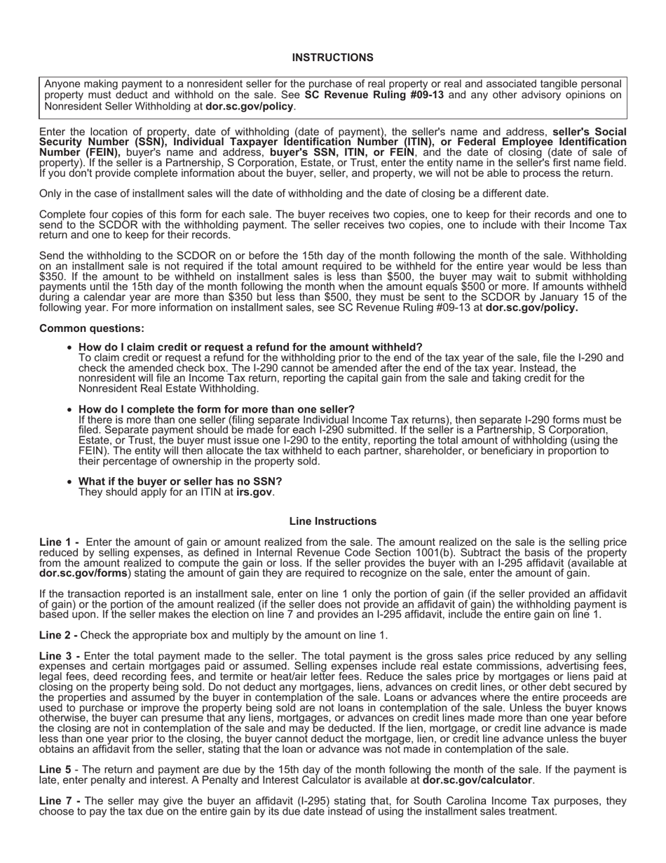 Form I-290 Nonresident Real Estate Withholding - South Carolina, Page 2