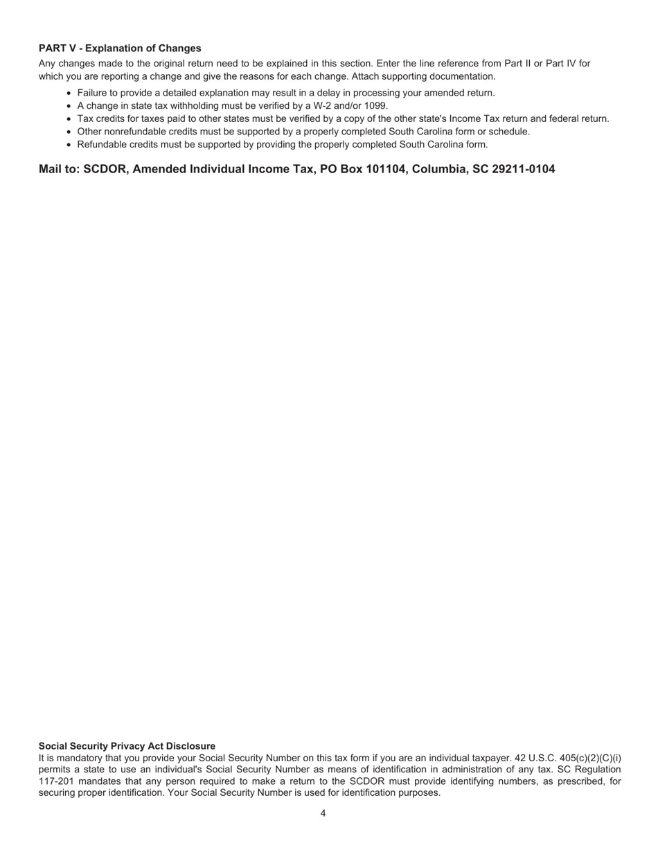 Form SC1040X Amended Individual Income Tax - South Carolina, Page 6