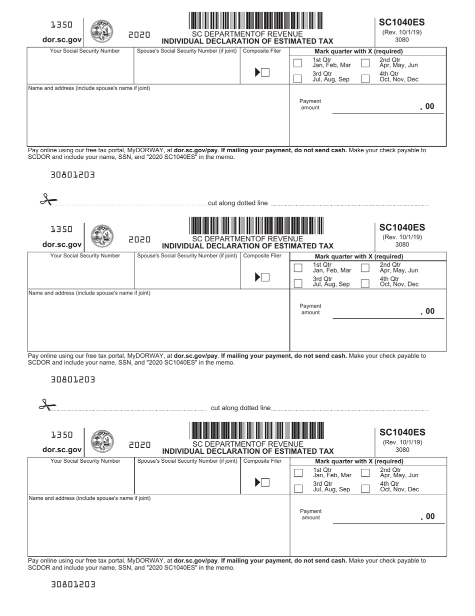 Form SC1040ES Individual Declaration of Estimated Tax - South Carolina, Page 2